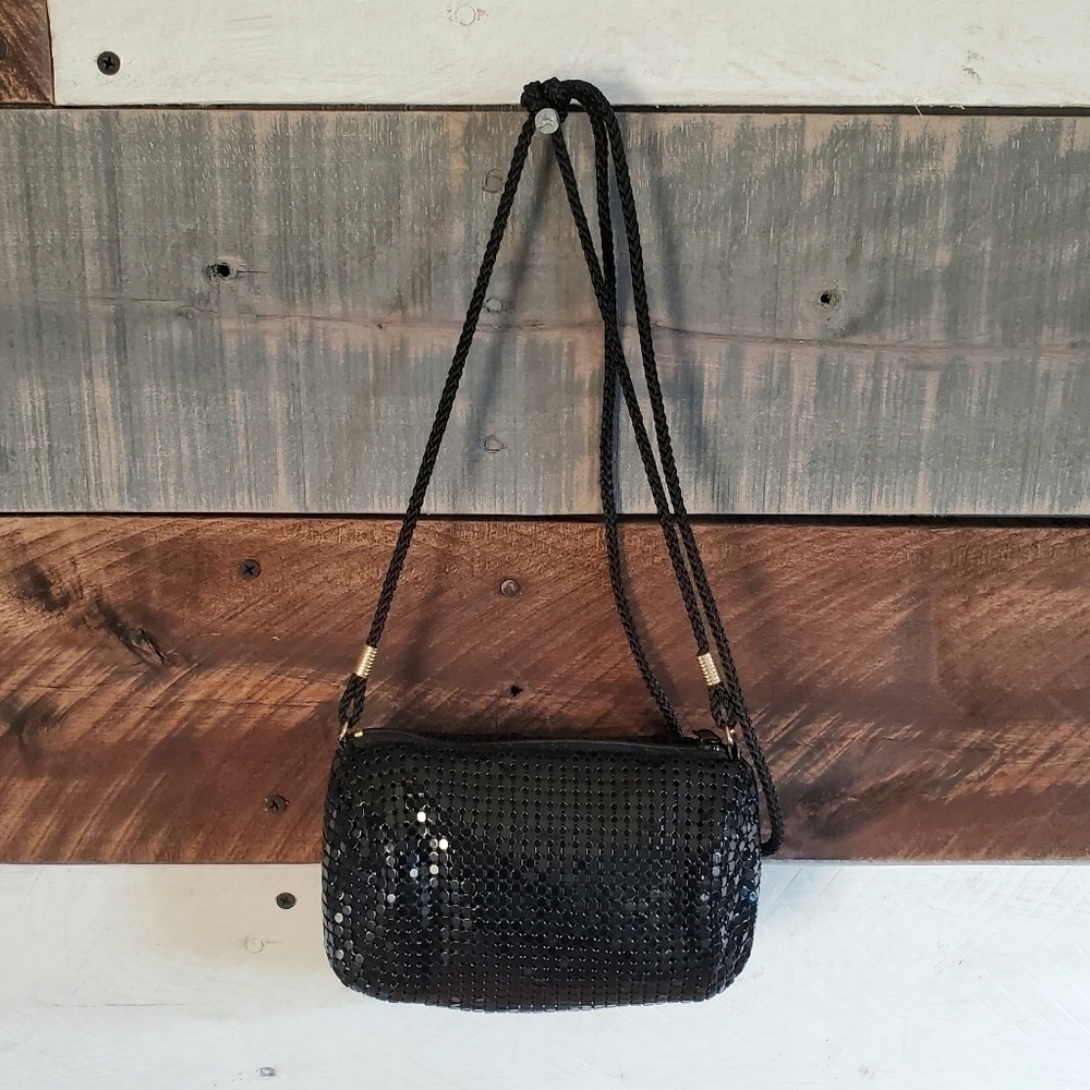 Avon 1994 Vintage Black Gold Aluminum Beaded Crossbody Bag Purse
